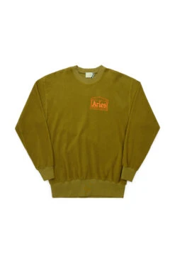Aries Aries Reverse Fleece Temple Sweatshirt Olive